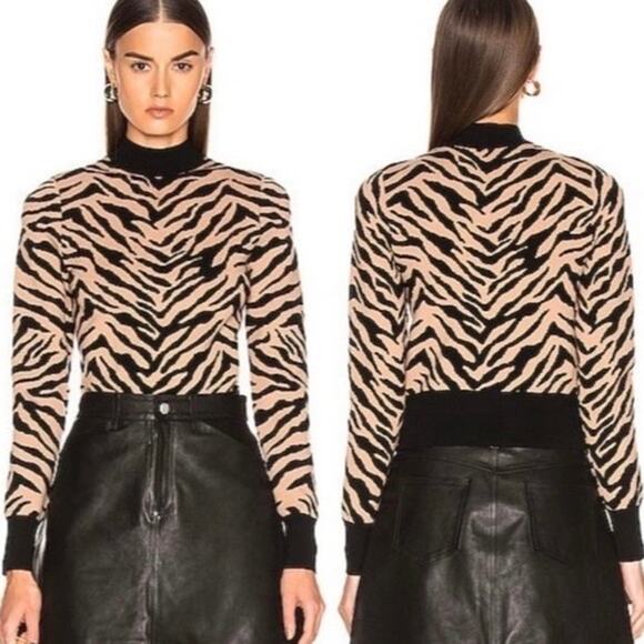A.L.C. Lola Black & Tan Tiger Print Knit Sweater Size Small - Picture 1 of 16